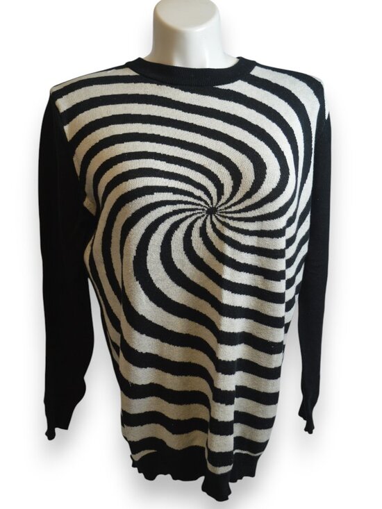 OXKNIT Sweaters - OXKNIT Womens 2XL Black White Optical Swirl Knit Sweater 100% Cotton Retro